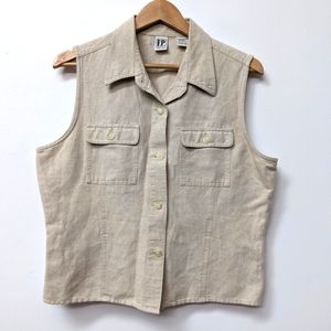 F.P Fast Pace Natural Linen and Cotton Blend Sleeveless Laganlook Utility Top